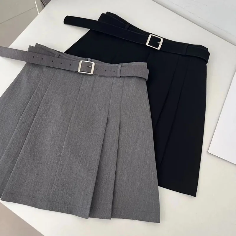 

Юбка-трапеция Lucyever в стиле преппи для женщин, летняя новая плиссированная юбка с завышенной талией, черная, серая, Повседневная мини-юбка для студентов