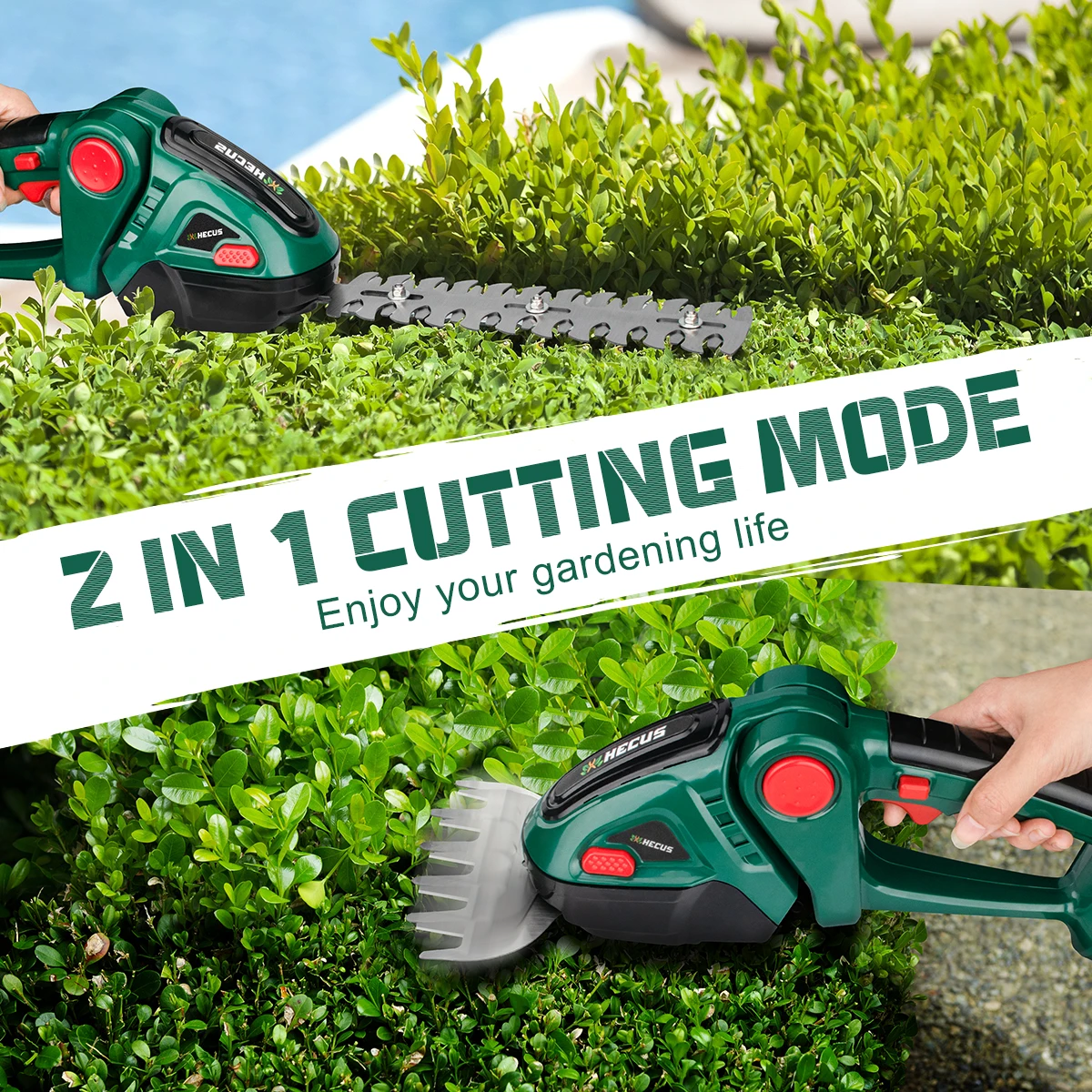 HECUS 2 IN 1 Cordless Electric Hedge Trimmer 20000rpm Handheld Household Lawn Mower Garden Power Tool For Makita 18V Battery 2