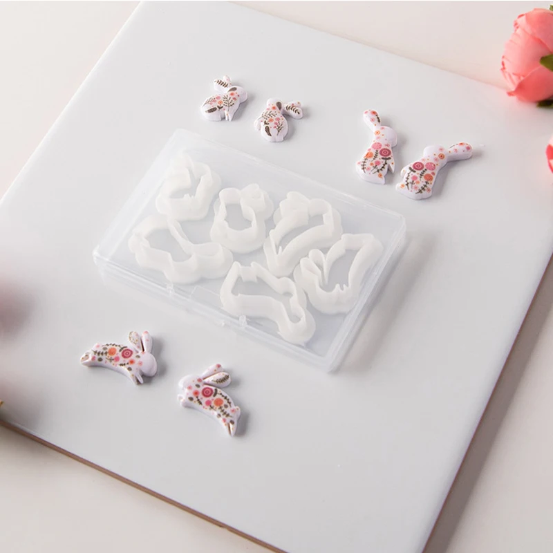 Cartoon Rabbit Soft Pottery Earrings Clay Mold Easter Bunny Polymer Clay Cutters Jewelry Embosser Mold Coloring Transfer Paper