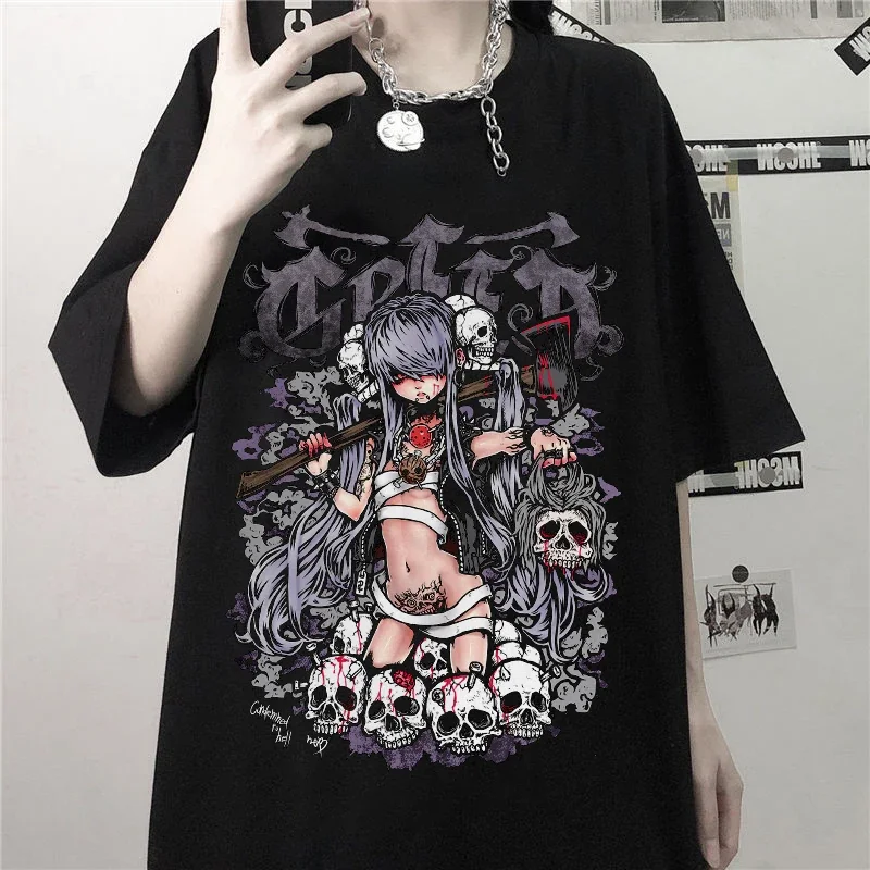 

Oversized T-shirt Harajuku Aesthetic Loose Men T-shirt Punk Dark Grunge Streetwear Man Gothic Top T-shirts Harajuku Y2k Clothes