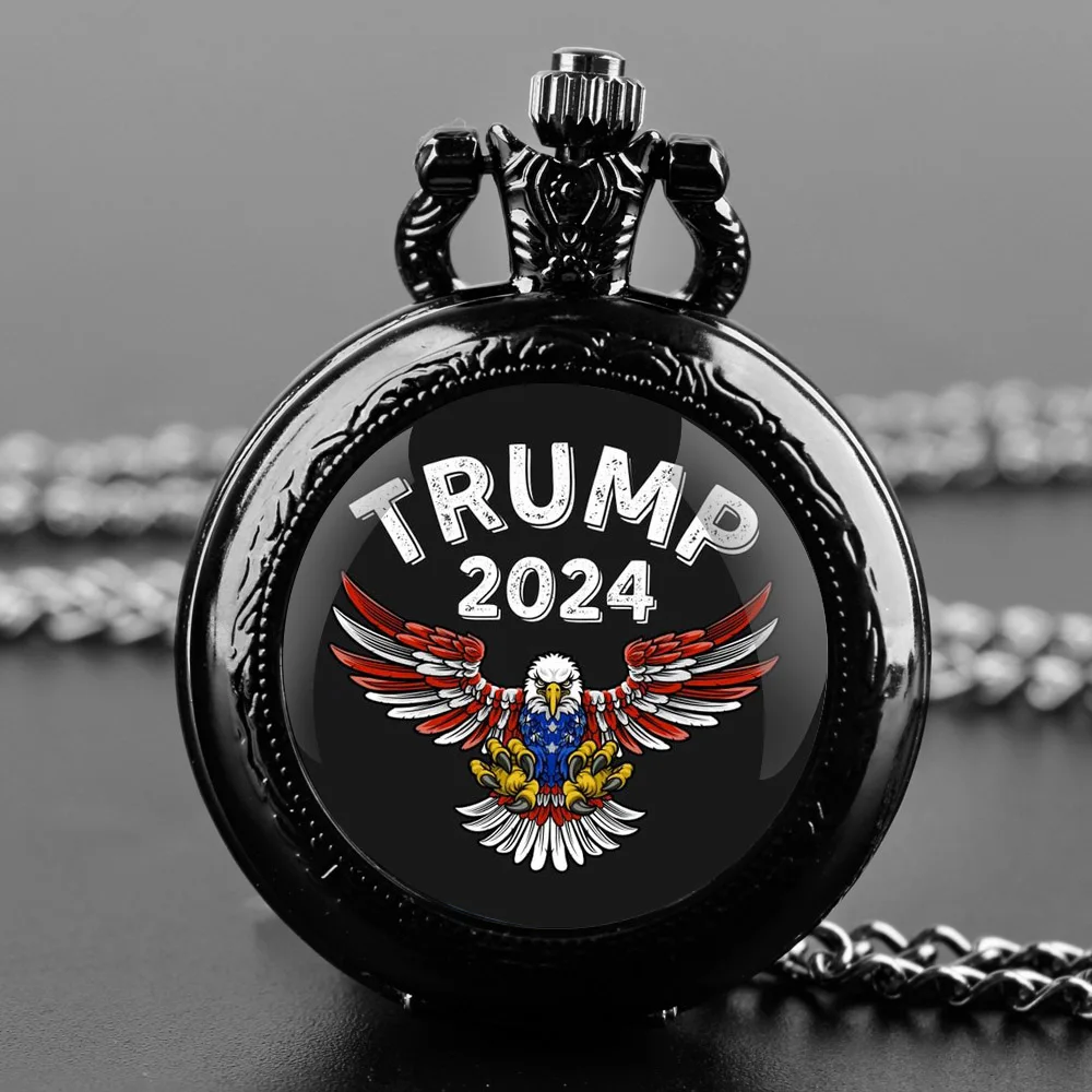Trump Design Glass Dome Quartz Pocket Watch with Durable Chain Arabic Numeral Dial for Men and Women Creative Gifts quartz watch pocket watch
