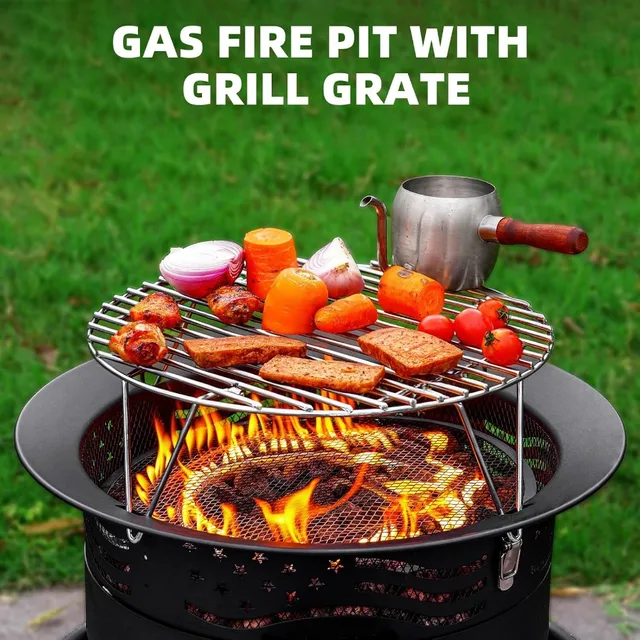 Portable Propane Fire Pit 24 Inch Smokeless Gas Fire Pit Bowl for Outside 60 000 BTU Outdoor Firepit with Grill Grate Lid for C 3
