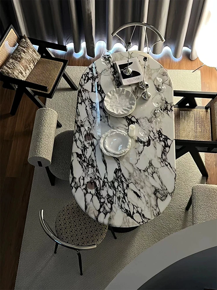 

2 мраморных обеденных стола, рок-панель, ретро современный, стандартный роскошный, простой Овальный Обеденный Стол