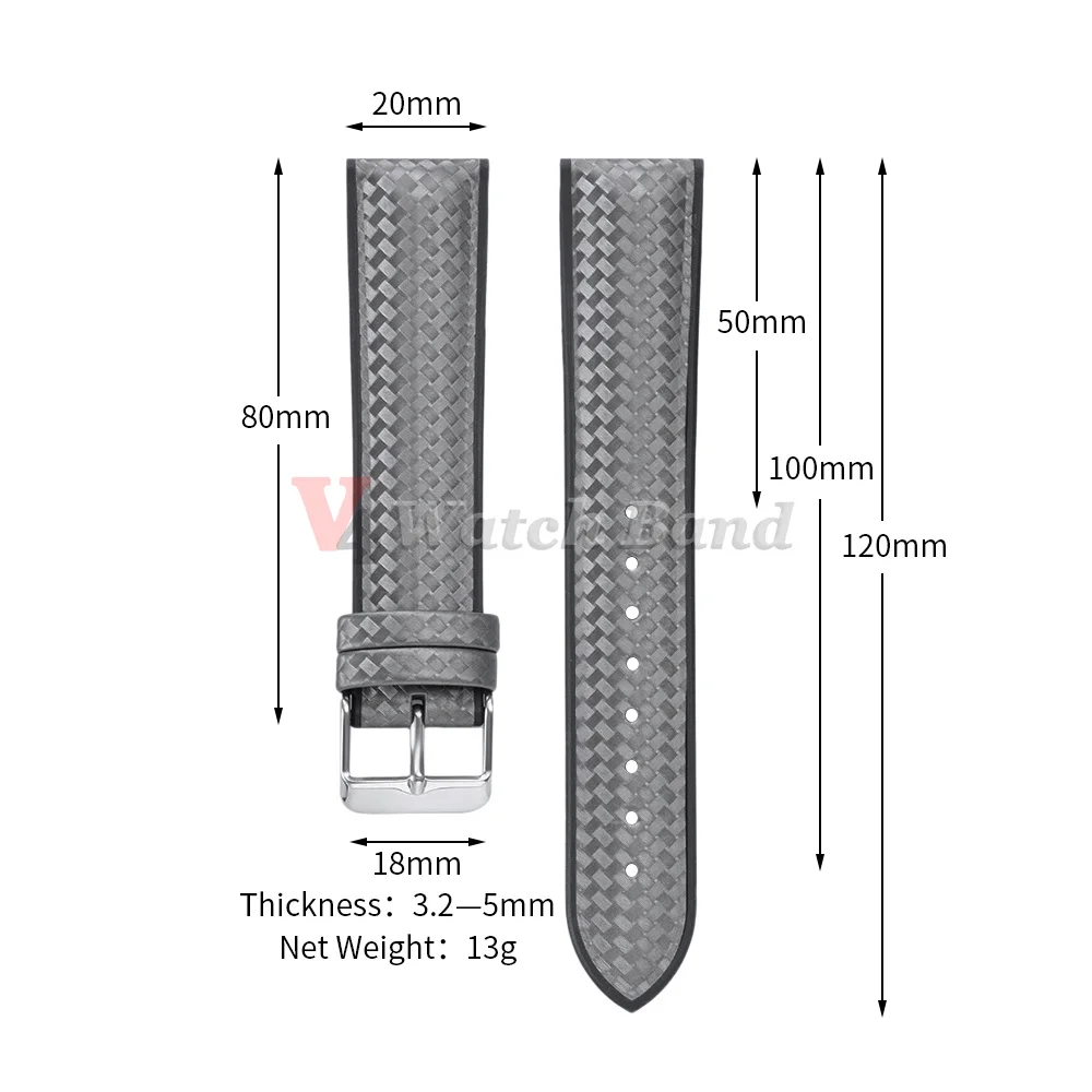 Carbon Fiber Hybrid Waterproof Silicone Watch Strap - Grey, Orange, Blue
