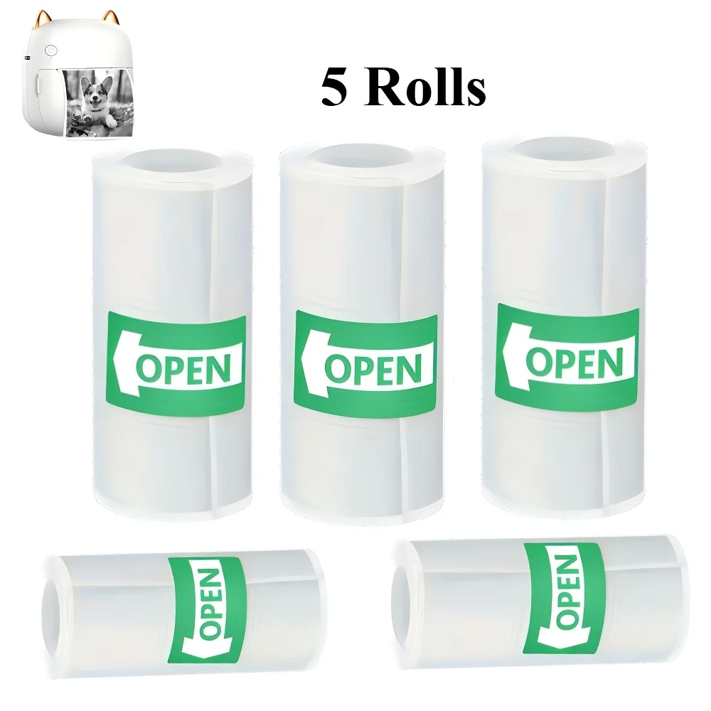 5롤의 자체 접착식 인쇄 용지 57x25mm 감열지 사무용 대부분의 즉석 카메라 및 미니 프린터에 적합