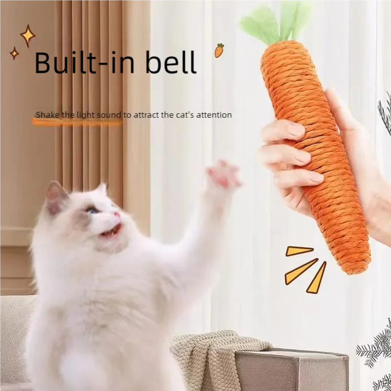 Interactive Carrot Cat Toy With Bell For Teeth Cleaning & Chewing_voghion.com