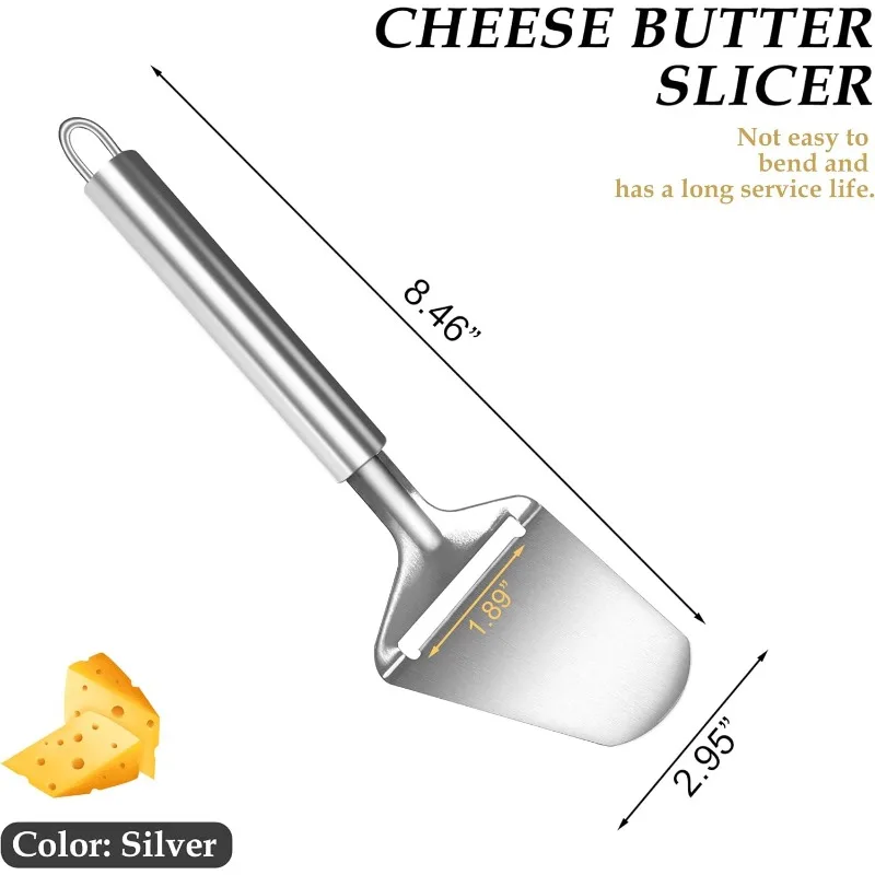Stainless Steel Cheese Slicer & Cutter - Multi-Functional, Dishwasher Safe for Kitchen, Cooking, Deli &Food Preparation (Silver)