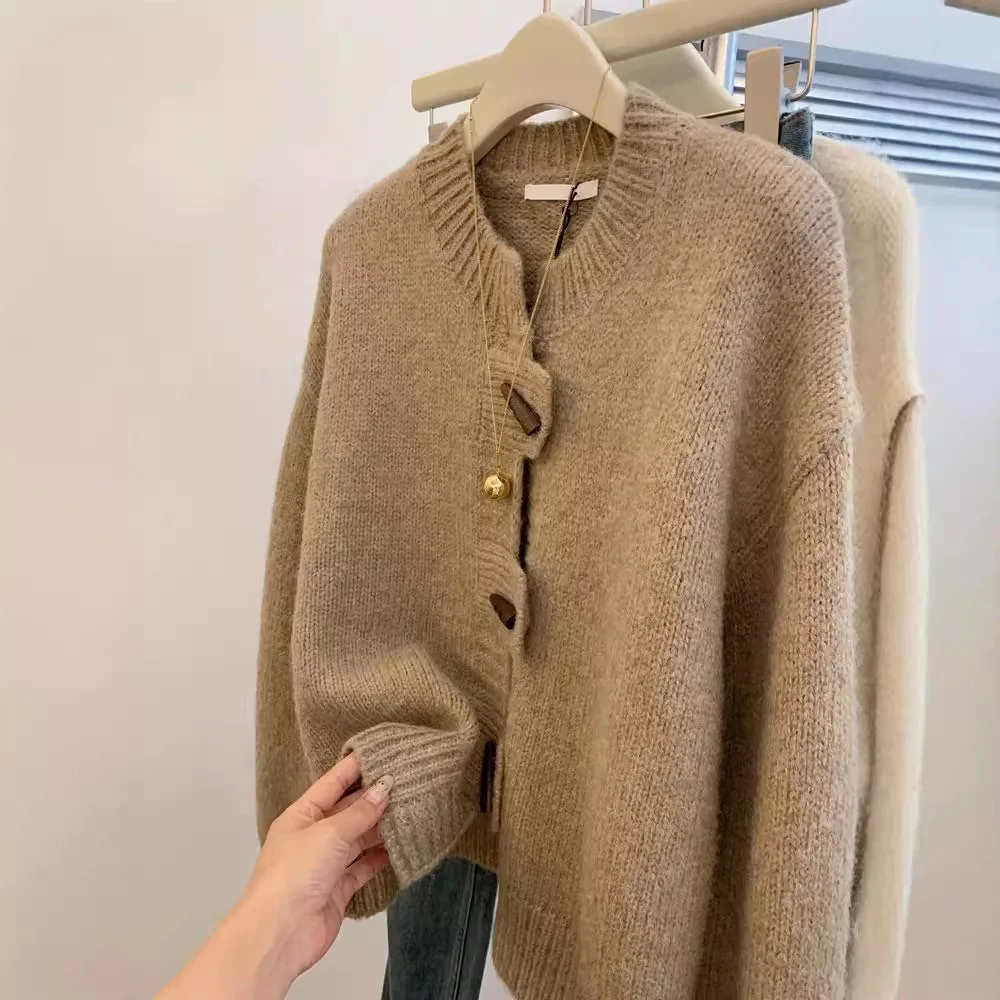 2024 Korean Vintage Fashion New button knitted cardigan women's autumn and winter slim soft Cardigans sweater women clothes 1