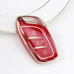 Premium 3-Button TPU Key Fob Cover Case (Gold Line Red)
