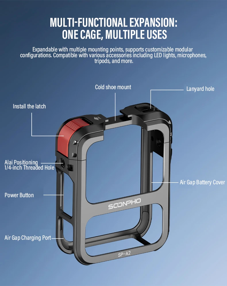 For DJI Osmo 360 Camera Accessories Metal Rabbit Cage Aluminum Expansion Mount B