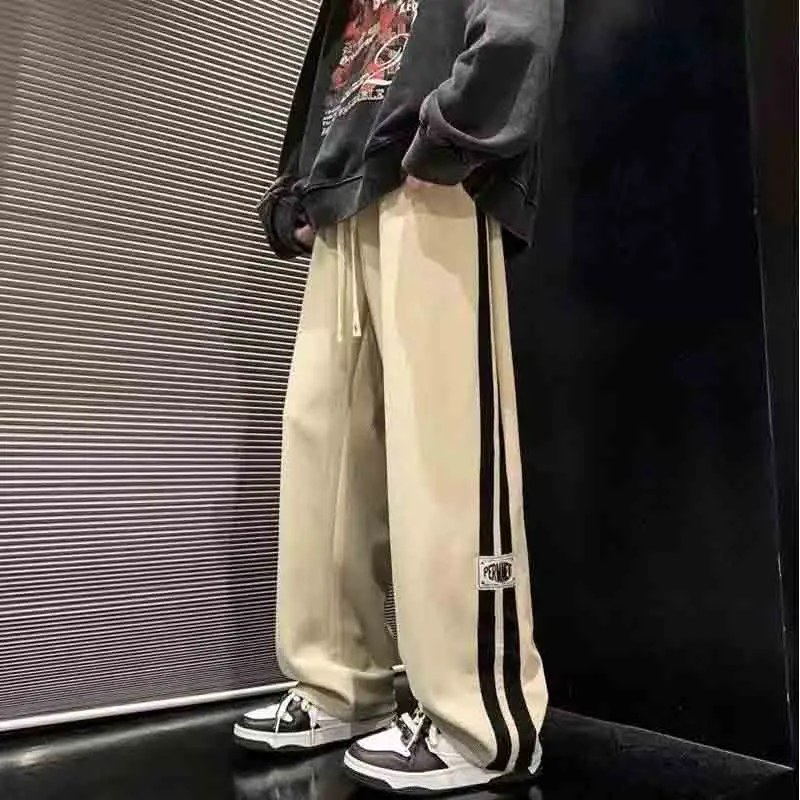 American High Street Trend Autumn Versatile Corduroy Casual Pants Men's Embroidery Patchwork Drawstring Pocket Straight Trousers