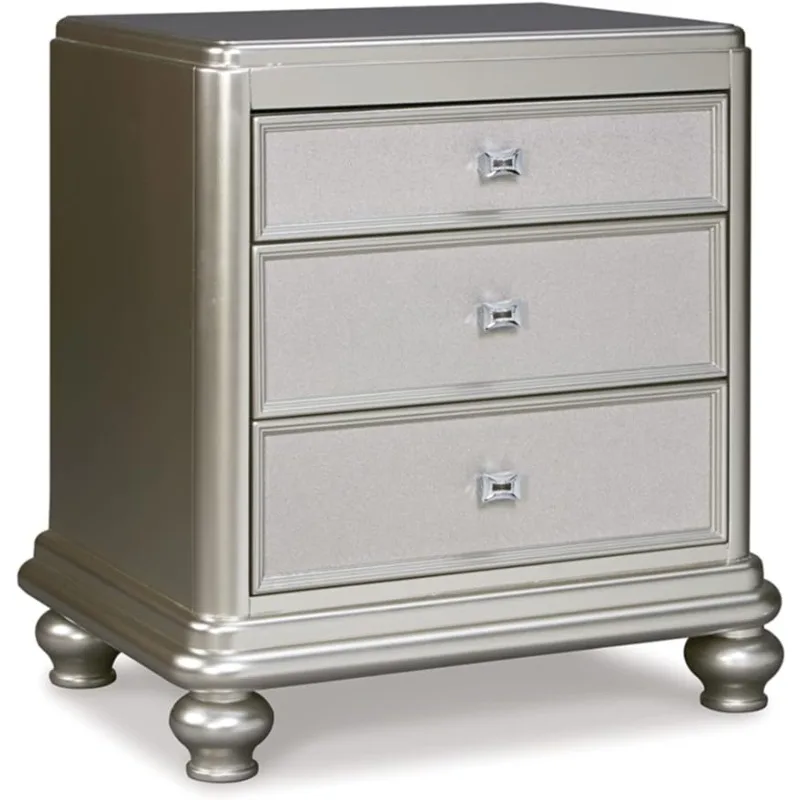 

Signature Design by Ashley Coralayne Glam 3 Drawer Nightstand with Faux Shagreen Drawer Fronts, Silver