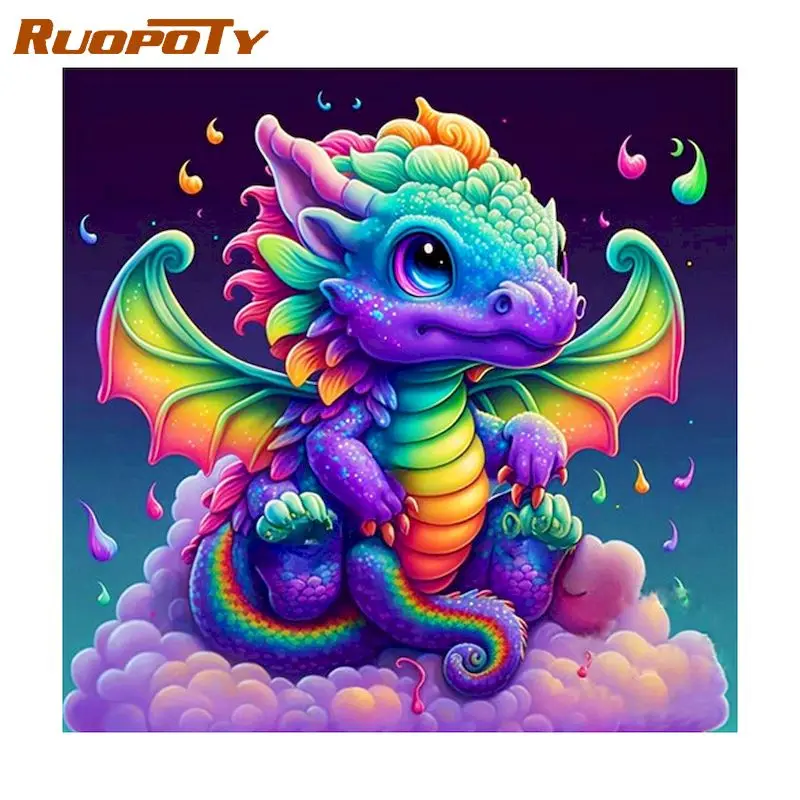 

RUOPOTY Painting By Numbers Kits Colorful Dragon Animals Drawing Coloring By Numbers For Diy Gift 40x40cmWith Frame