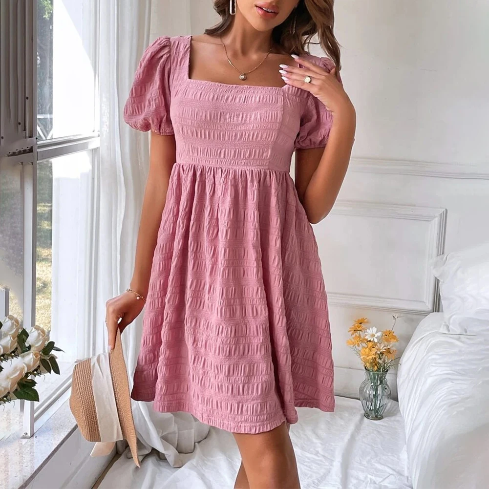 

Comfy Fashion Womens Dress Sundress Solid Color Square Collar Vacation Appointments Daily Elegant Evening Party