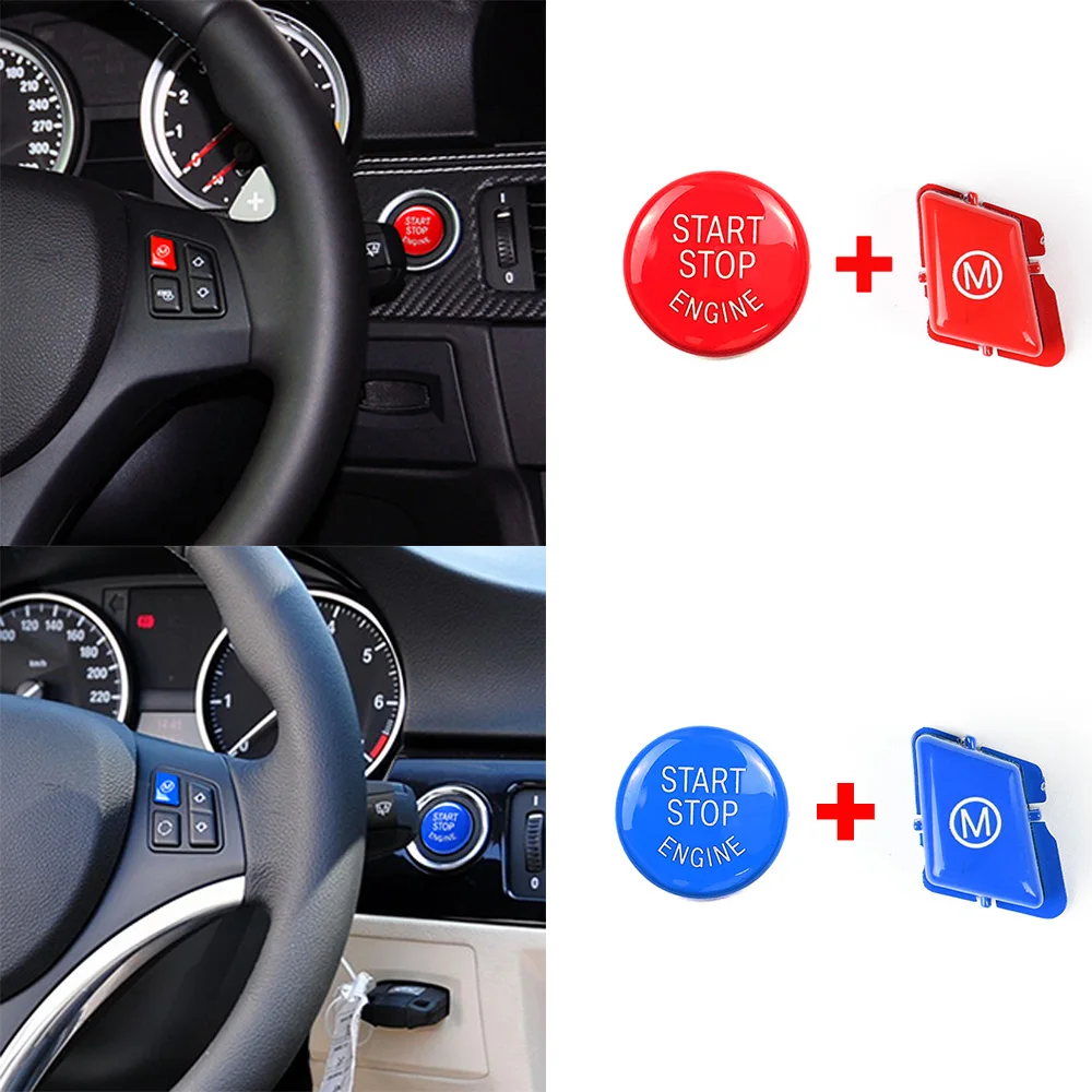 Car Engine Start Button Car Steering Wheel M Alphabet Mode & START Stop Engine Button For BMW 3 Series E90 E92 E93 M3 2007-2013 Interior Replacement