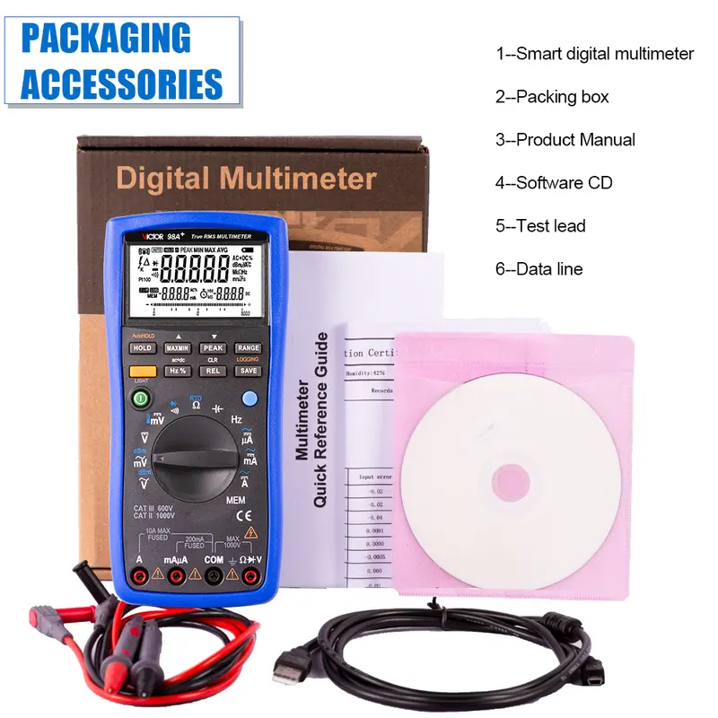 Victor 98A+ Handheld Smart Digital Multimeter LCD Backlight Portable AC/DC Ammeter Voltmeter Ohm Voltage Tester Meter Multimetro - Image 6