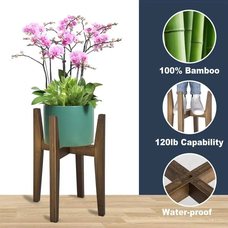 

Natural bamboo flower stand Family plant stand Small Durable Wood Planter Pot Trays Flower Pot Rack Free Standing Bonsai Holder