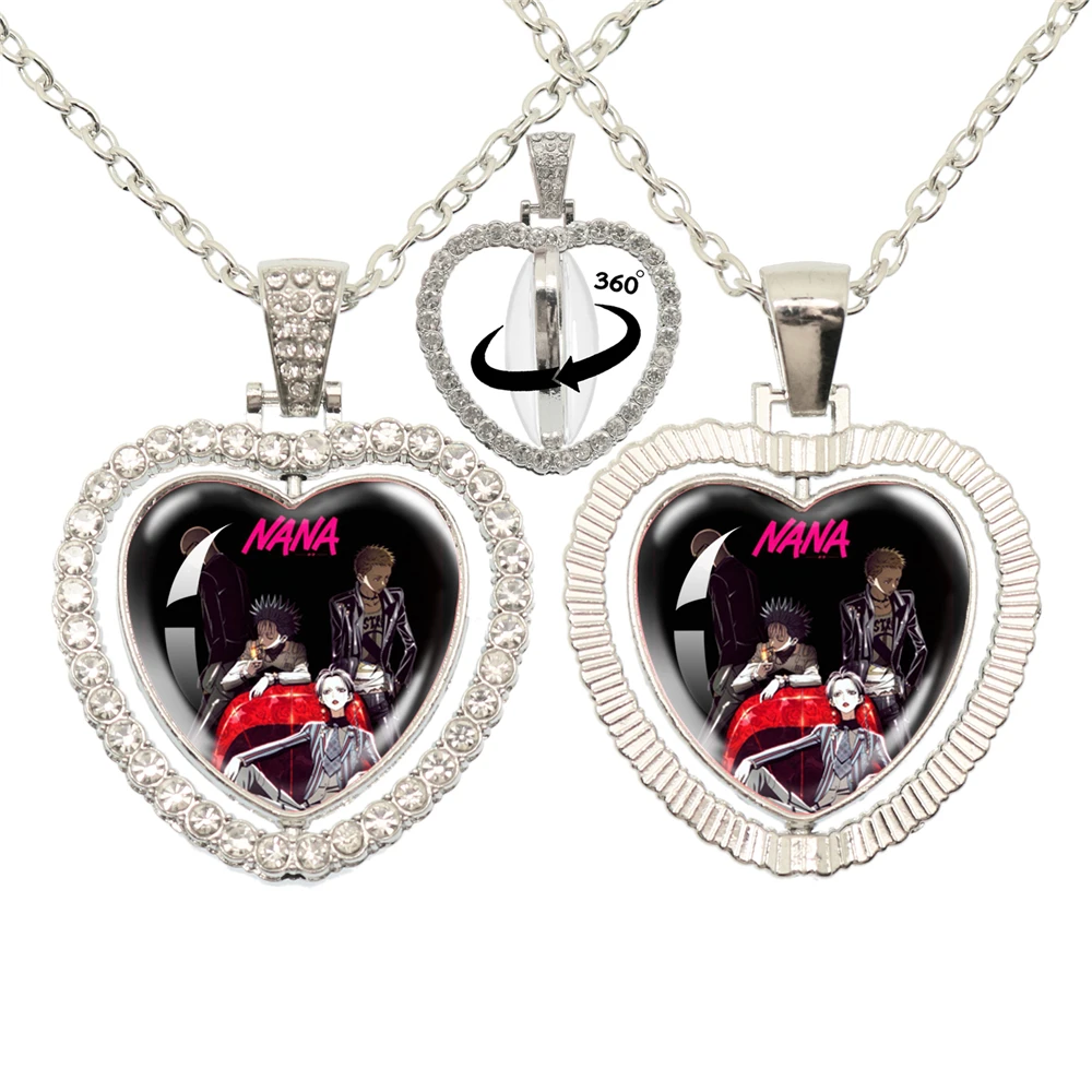 Nana Anime Glas-Herz-Anhänger, doppelseitige Halskette, 360-Grad-Drehung, Cosplay, Modeaccessoires, Schmuck – Detail 22