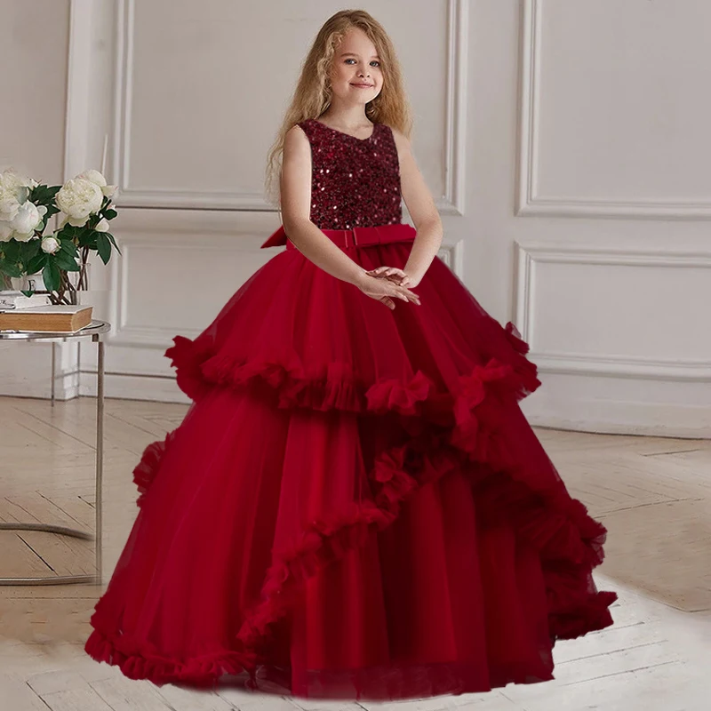 Robe de princesse de Noël pour filles, sans manches, fleur