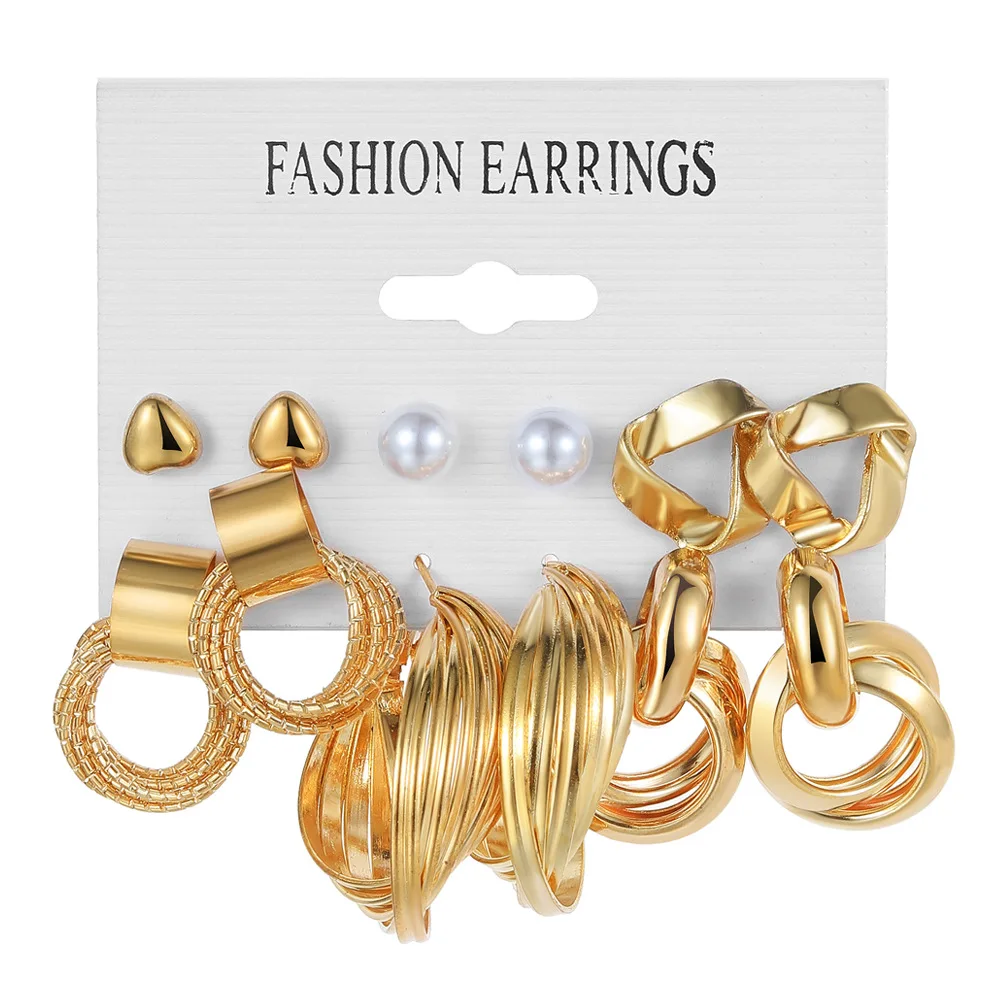 Zinc Alloy Faux Pearl Rotation Geometry Decorative Earrings 6 Pairs A Set Womens Daily Decoration pearl earrings,geometric earrings