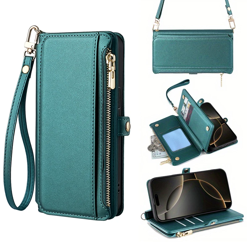 Luxurious Crossbody Leather Phone Case with Zipper Wallet & Card Holder