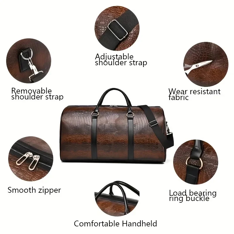 Large Capacity Retro Crocodile-Textured Travel Duffel Bag - Durable Unisex Vacation Luggage, Versatile Gift for Men & Women 5