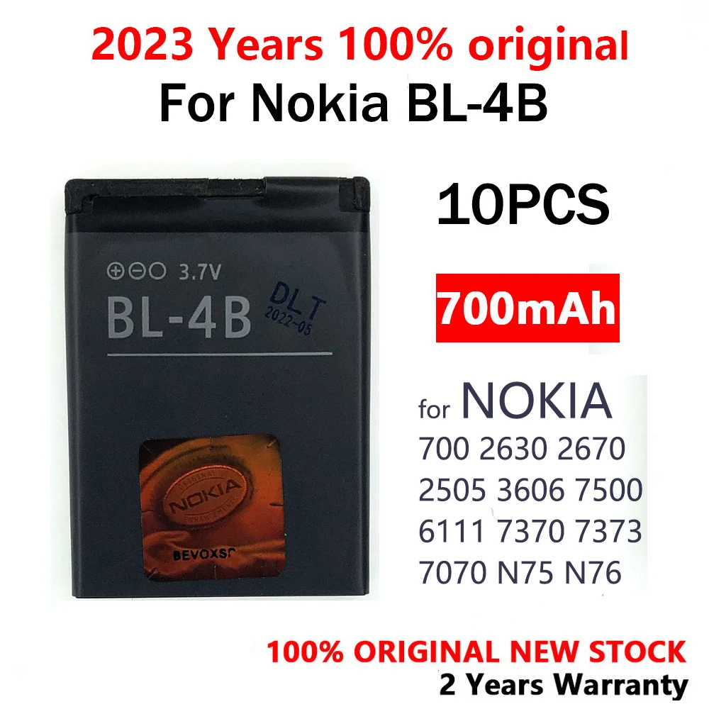 10 Pz Nuovo Originale 700Mah Bl-4B Bl 4B Batteria Per Nokia 2505 3606 3608 2670 2660 2630 6111 7070 Batterie Del Telefono