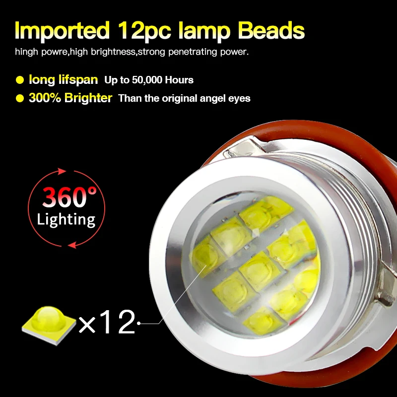 CANbus 오류 없는 LED 엔젤 아이즈 마커 전구, BMW E39 E53 E60 E61 E63 E64 E65 E66 E87 525i 530i xi 545i M5 용, 120w, 2 개