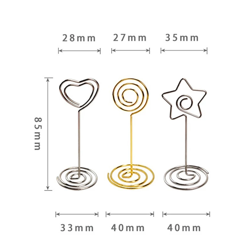 10/20 Pcs Round Heart Star Shape Photo Holder Stand Table Number Holder Place Card Paper Menu Clips for Wedding Party Decor