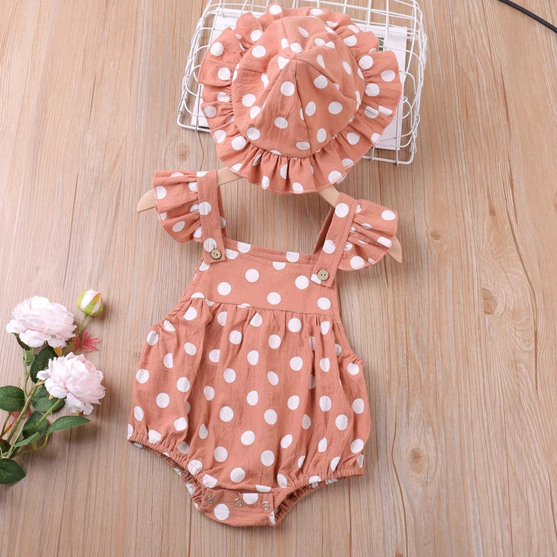 Sodawn Summer Jumpsuit New Infant Polka Dot Romper+Hat Clothes For