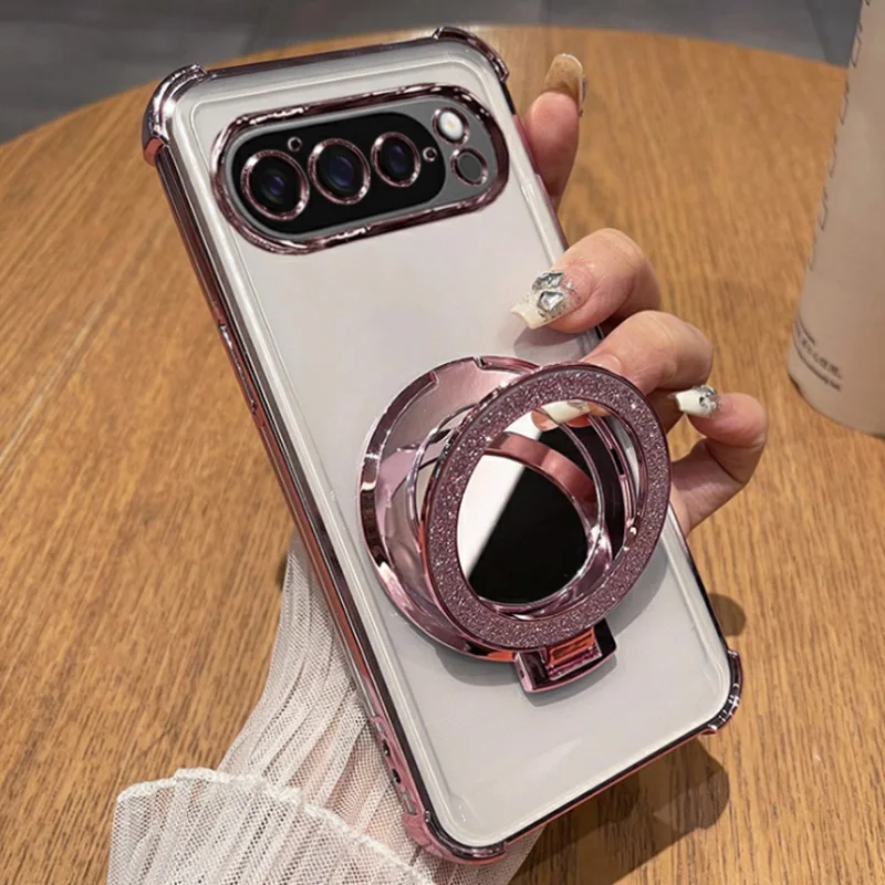 Glitter Shockproof Silicone Case with Mirror Magnetic Holder Stand