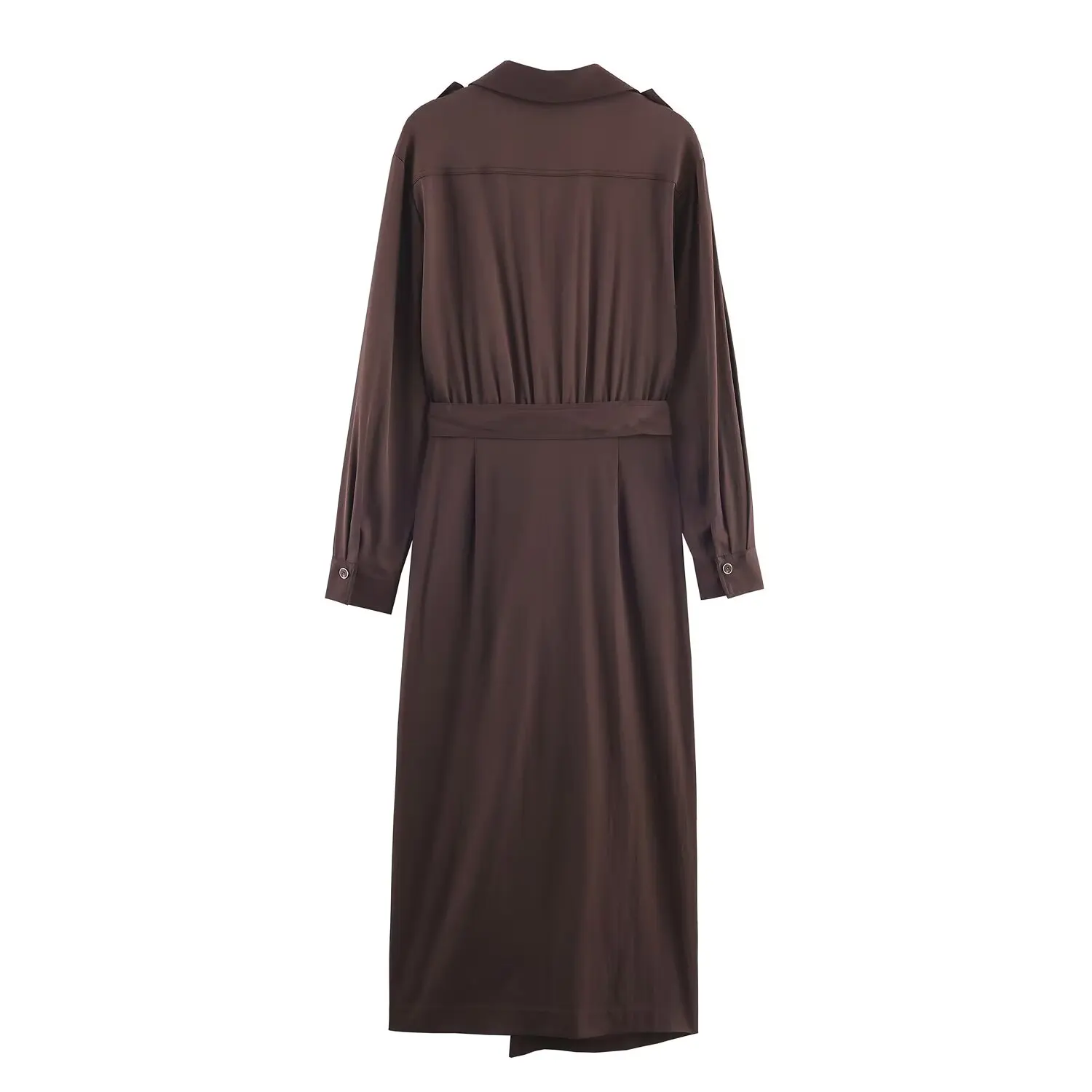 Ladies' Elegant Commuter With Belt Midi Long Dress Female Vintage Fashion Shirt Dress Women V-Neck Long Sleeve Party Long Dress