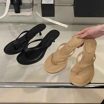 Aneikeh Street Style Thin Low Heels Slippers Women Round Clip Toe Sandals Female Mules Slides Shoes Beach Party Flip Flops