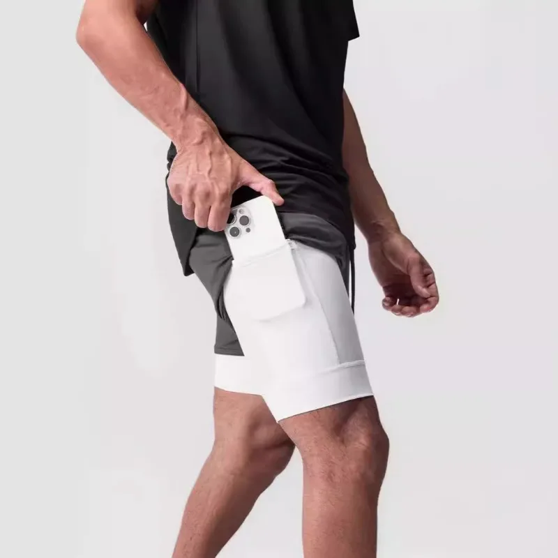 Summer Men's Gym Fitness Sports Running Basketball Short Pants Man Quick Dry Bodybuilding Double-decker 2 in 1 Shorts Sweatpants 3