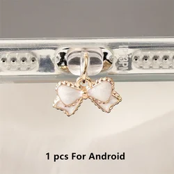 Elegant Pink & White Bowknot Phone Dust Plug Pendant - Stylish Accessory & Thoughtful Gift (1PCS For Android)