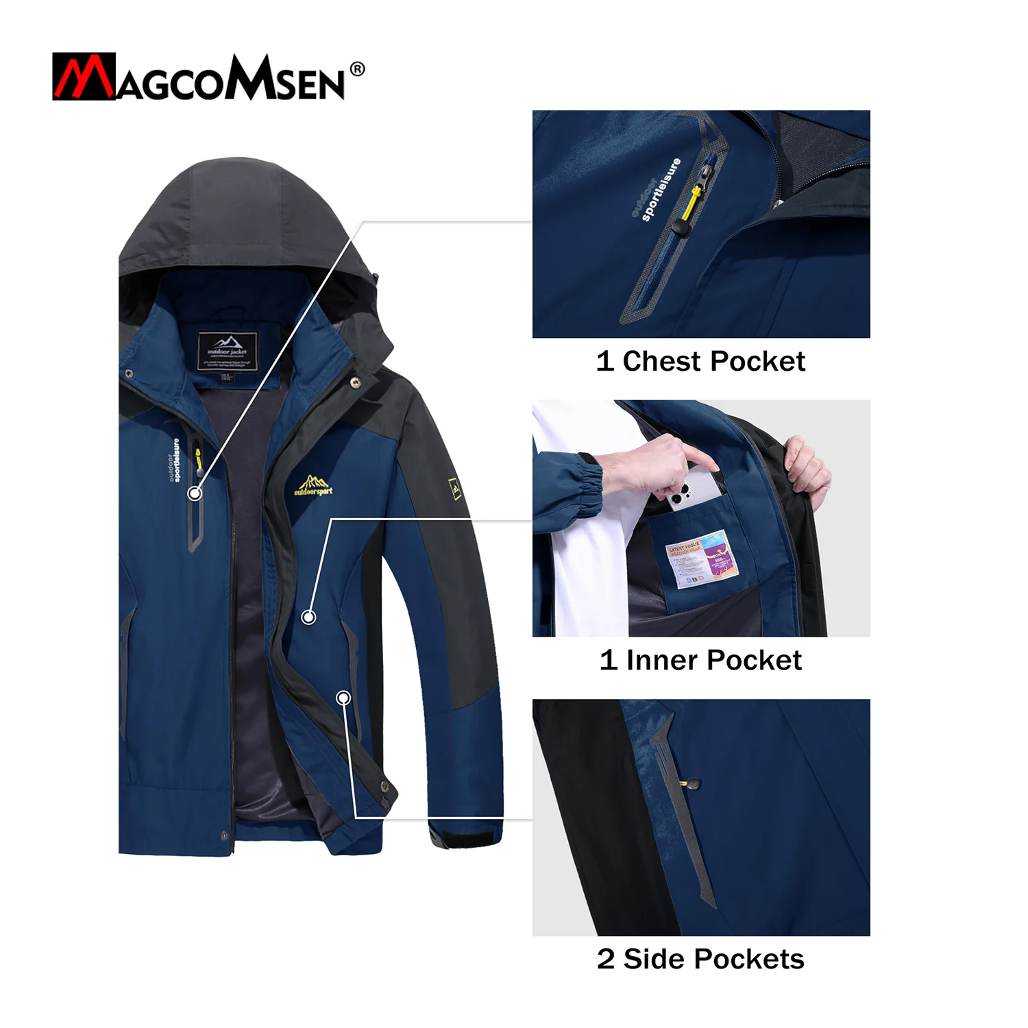 MAGCOMSEN Lightweight Hiking Jacket Mens Waterproof Windproof Hooded Rain Jacket Outdoor Camping Trekking Jackets Windbreaker 4