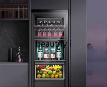 Three temperature area flat embedded zero distance embedded ice bar tea beverage fruit refrigerator fresh-keeping cabinet
