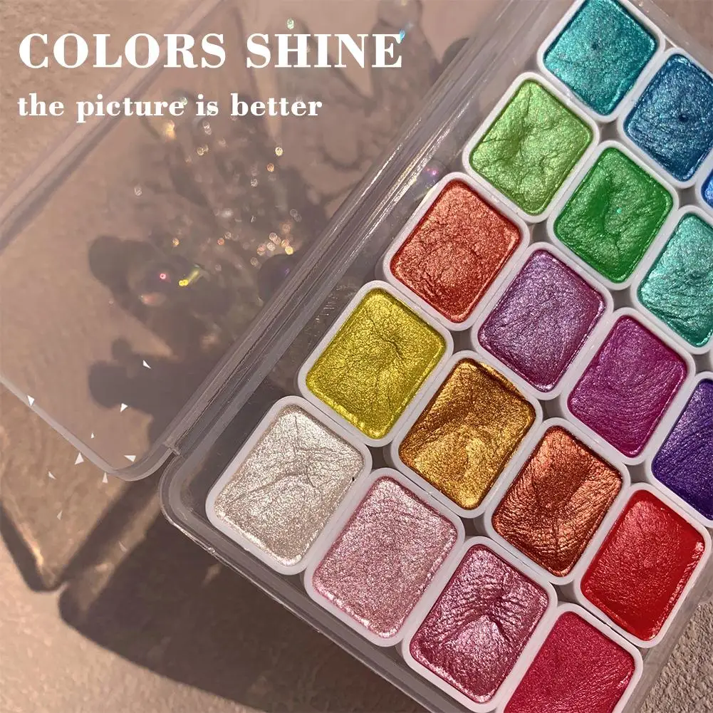 Pearlescent Watercolor Paint Portable Hand-packaged Palette For Painting Nails Student School Art Supplies