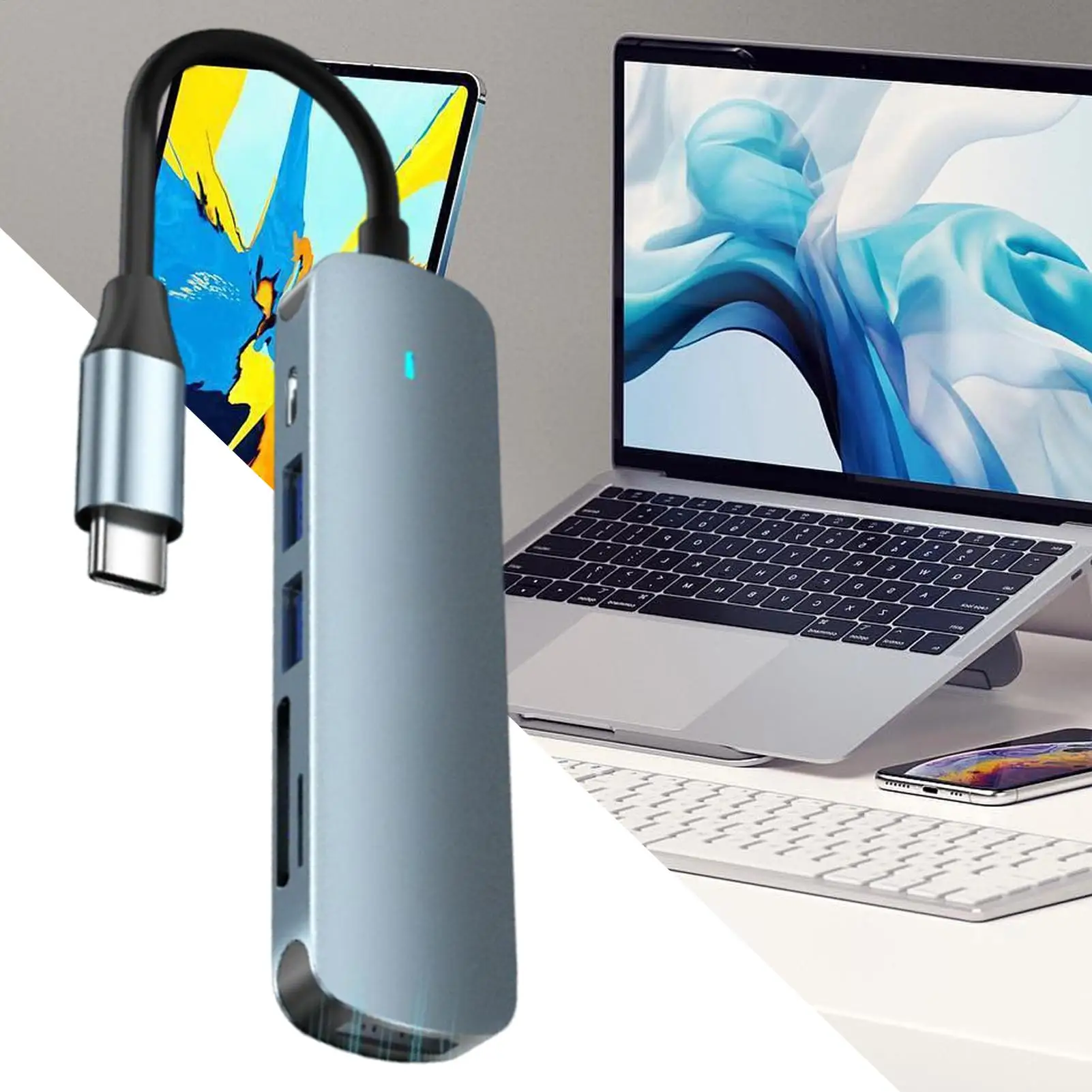 USB C Hub Computer USB C Expander Hub Portable 6-in-1 Data Transmission Adapter for Business Meetings Home Office Content