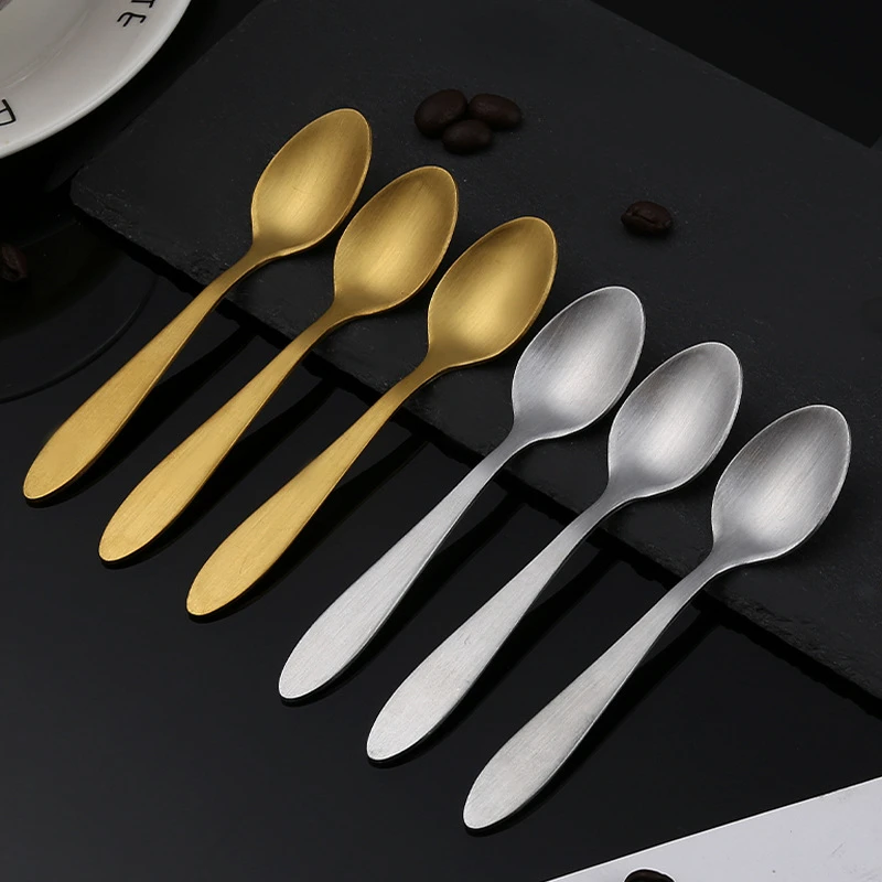 Gold Thickened Stainless Steel Tea Spoon Short Handle Creative Coffee Honey Stirring Spoon Cake Fruit Dessert Scoop Tableware