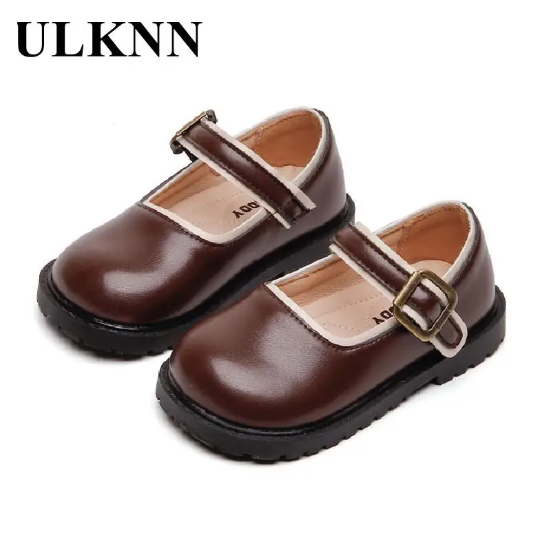 

Кожаная обувь ULKNN для детей, новинка 2023, студенческие черные туфли на плоской подошве, модная простая обувь, детская Массажная обувь для малышей