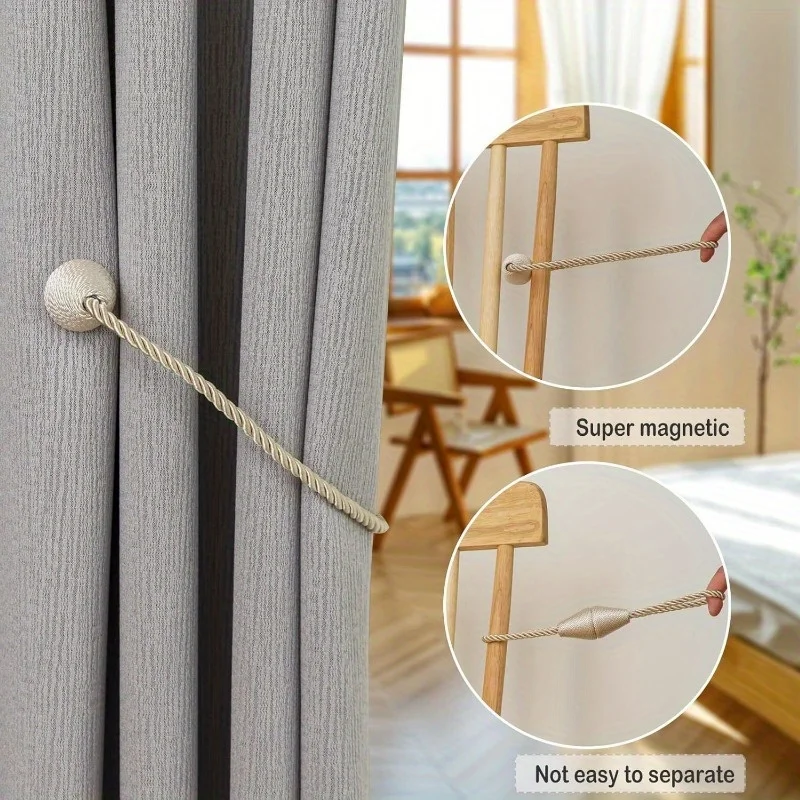 4 Pieces of Modern Magnetic Curtain Laces Hand-Woven Laces for Bedroom and Living Room Easy to Use and Fashionable Home Decoration