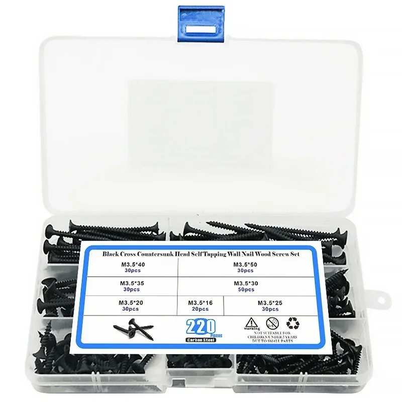 크로스 카운터 싱크 헤드 셀프 태핑 나무 나사, 플랫 헤드 나사, 경화 팁, 건식 벽체 나사 못, M3.5, 박스 당 220 개