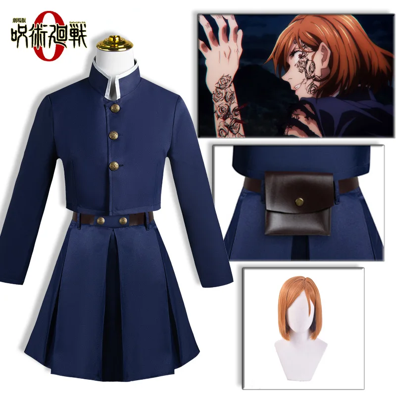 

Anime Jujutsu Kaisen Kugisaki Nobara Cosplay Costume Wig Hammer Women Suit Outfit Uniform with Bag Belt