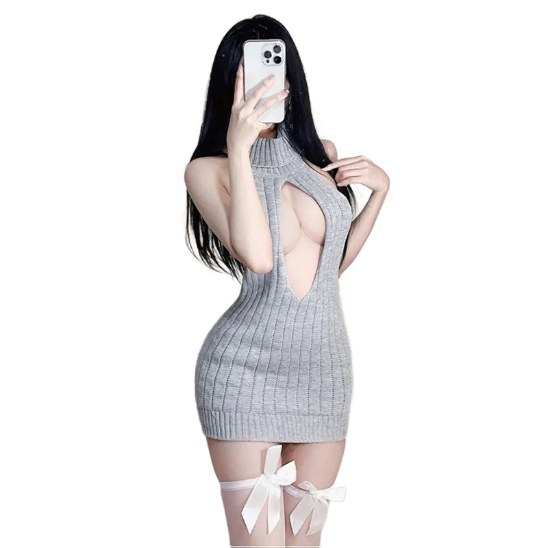 Sexy Women Open Chest Backless Pullover Fashion Virgin Killer Knitted High Stretch Turtleneck Sleeveless Sweaters Nice Gift 3