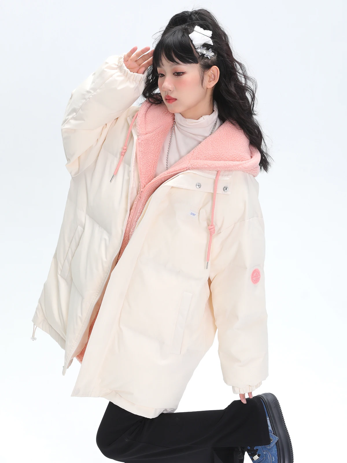 Women's Thick Hooded Cotton Coat, Fake Two Pieces, Short, Thick, Warm, Loose, Fashion, Female Clothing, Couple, Winter, New