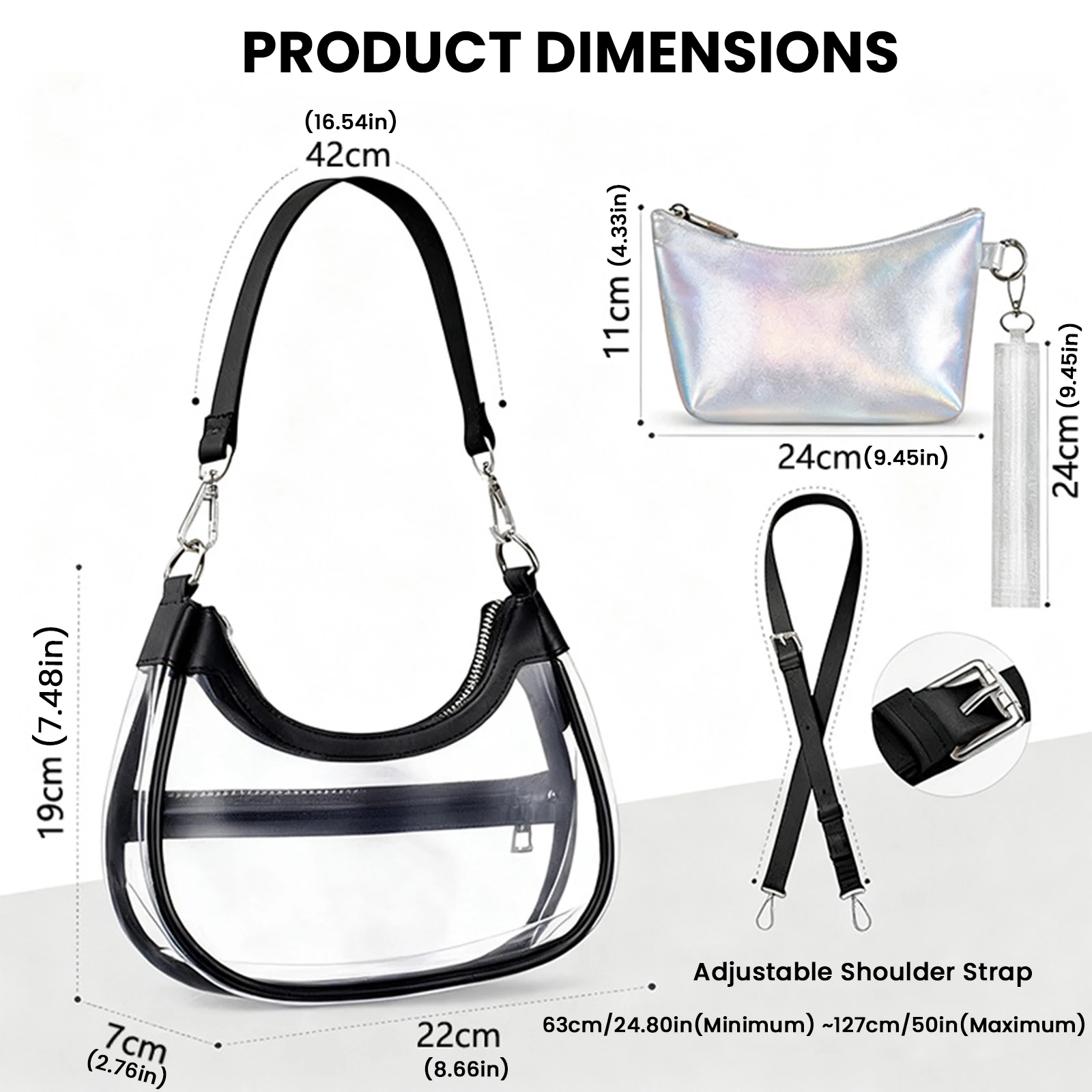 PVC Clear Handbag with Wristlet Wallet Concert Bag Clear Crossbody Bag for Women Stadium Approved