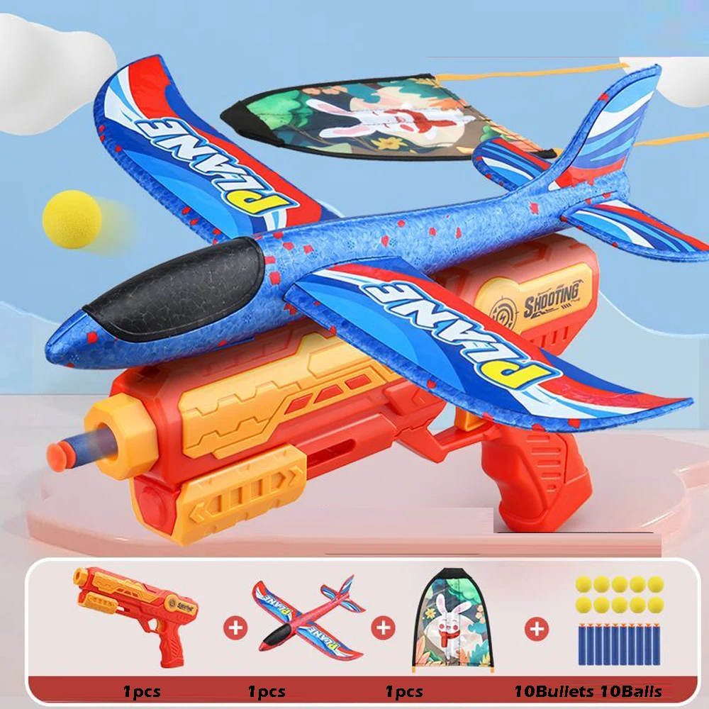 20M Shooting Foam Plane Gun Launcher Catapult Glider Airplane Gun Toy Soft Bullet Ball Gun Kite Fly Toys Children Outdoor Game 2