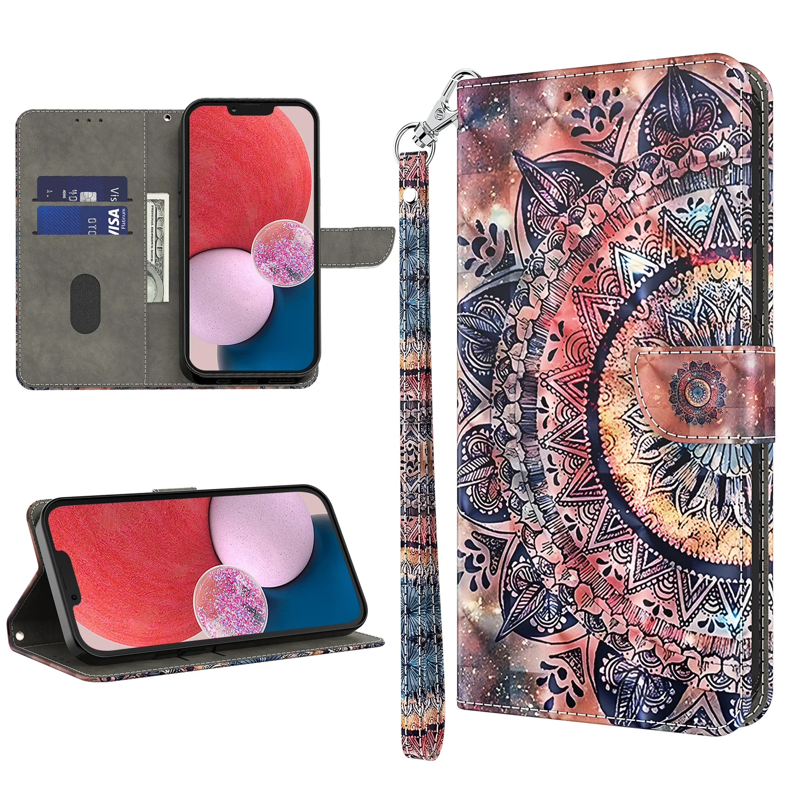 3D Cat and Dog Flower Magnetic Flip Leather Phone Case