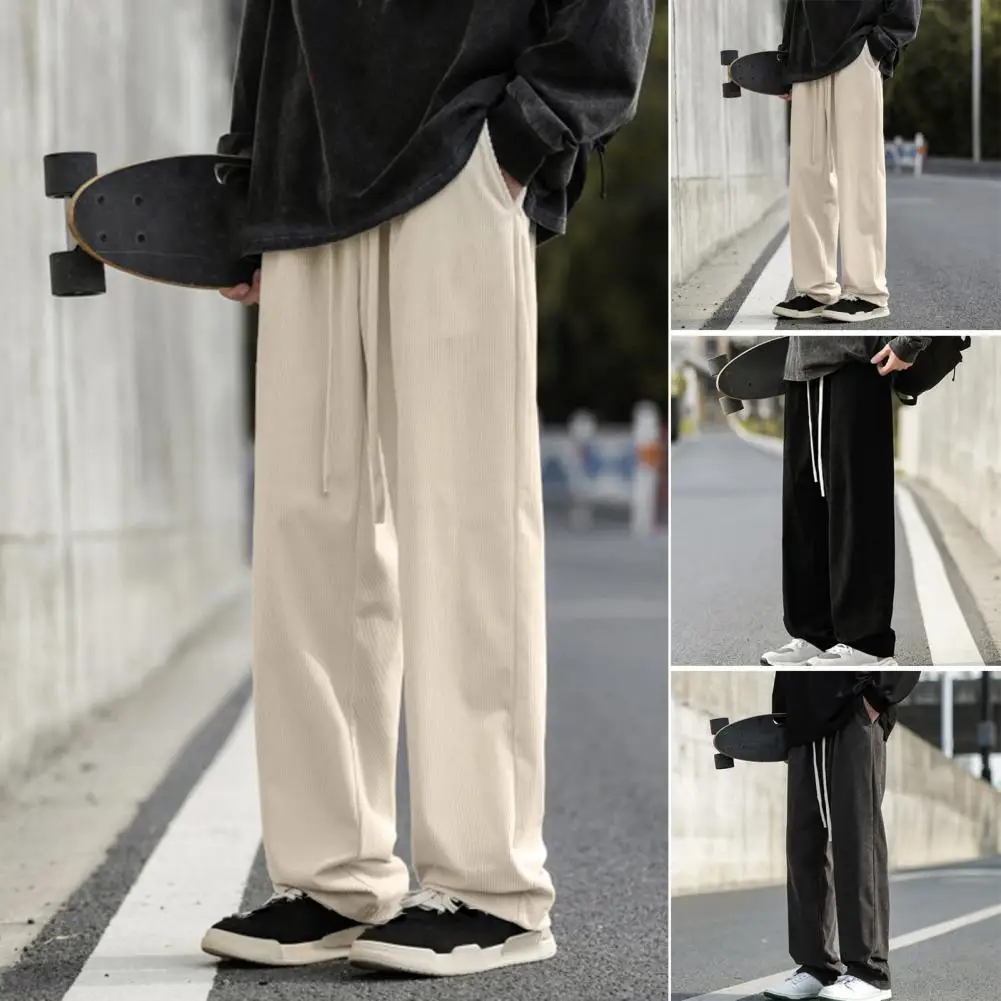 

Men's Casual Loose Wide-Leg Straight Track Pants Elastic Waist Sweatpants Fashion Streetwear Spring Sports Jogger Long Trousers